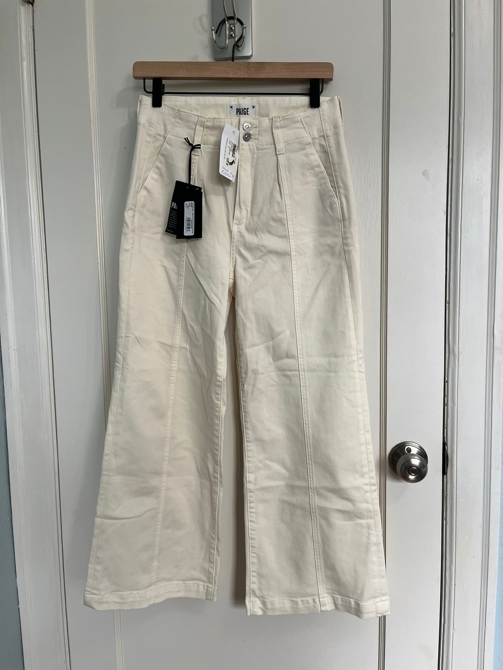 NWT PAIGE Brooklyn Crop Wide Leg Pants Size 27 Quartz Sand Ivory *Mark